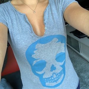 ZADIG AND VOLTAIRE GREY AND BLUE SKULL TEE 💙